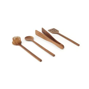 Acacia Set of 4 Wood Kitchen Utensils, Natural in Home & Garde